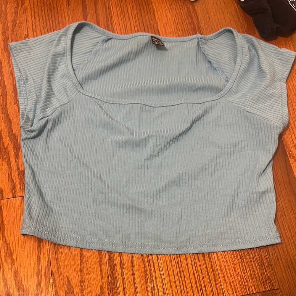 Blue Ribbed Women's Top